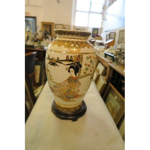 190 - A PAIR OF CONTINENTAL COVERED VASES, A GINGER JAR AND ANOTHER ORIENTAL STYLE VASE