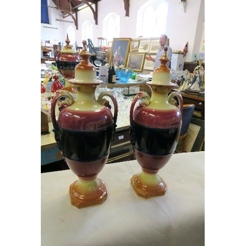 190 - A PAIR OF CONTINENTAL COVERED VASES, A GINGER JAR AND ANOTHER ORIENTAL STYLE VASE