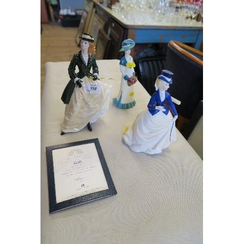 198 - 2 LIMITED EDITION ROYAL WORCESTER LADIES, ROYAL ENCLOSURE AND EQUESTRIENNE, TOGETHER WITH ALBANY MOD... 