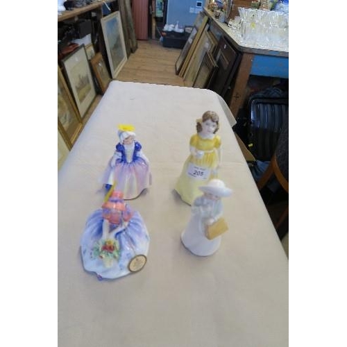 205 - 4 ROYAL DOULTON LADIES, FLOWERS FOR YOU, MONICA, ALMOST GROWN AND DINKY DO, HEIGHTS 6INS AND DOWN