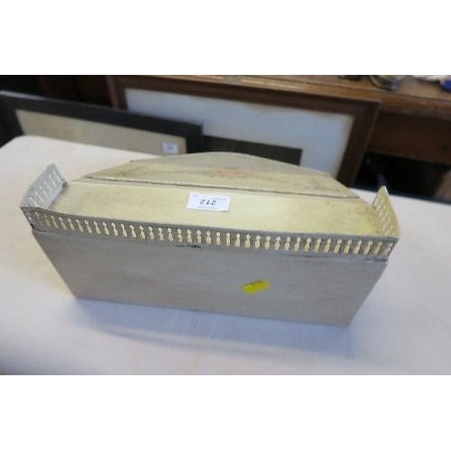 212 - A DESK TOP STATIONERY BOX, WITH GALLERIED BACK AND DECORATED WITH FLORAL SWAGS