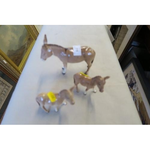 215 - 3 BESWICK MODELS OF DONKEYS, HEIGHTS 5.75INS AND DOWN