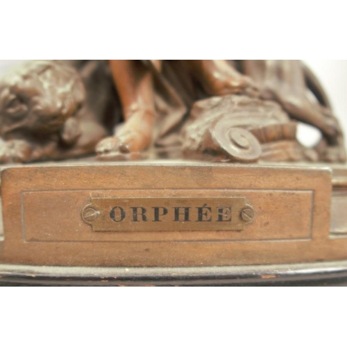 226 - A pair of 19th century spelter figures, of Orphee and Eurydice, height 19.5ins