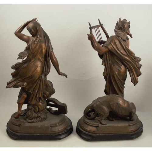 226 - A pair of 19th century spelter figures, of Orphee and Eurydice, height 19.5ins