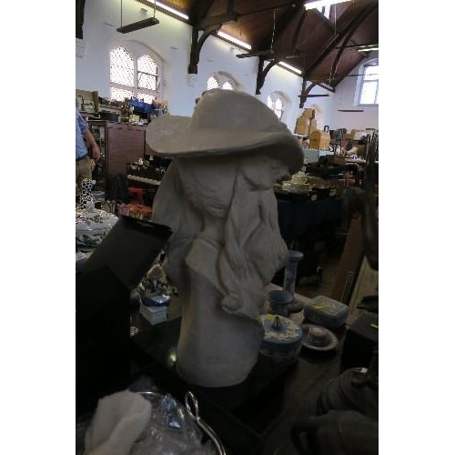 228 - A PLASTER BUST OF A LADY WEARING A HAT, STAMPED RODIN, AUSTIN PRODUCT 1979