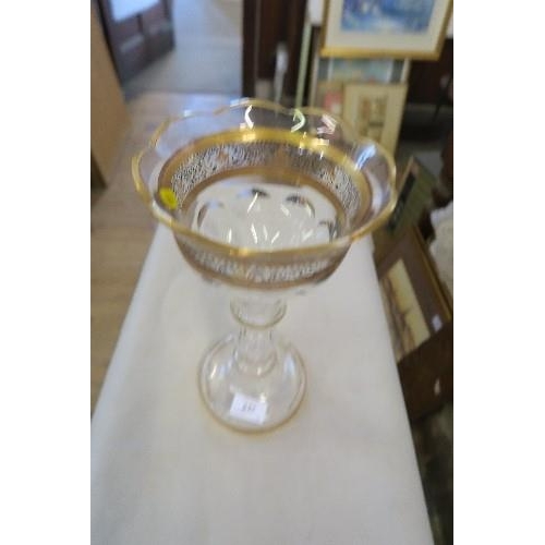 237 - A GLASS CANDLE HOLDER WITH GILT DECORATION, HEIGHT 13INS