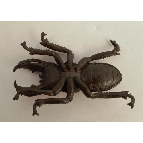 255 - A Japanese bronze model, of a stag beetle, signed, length 2.25ins