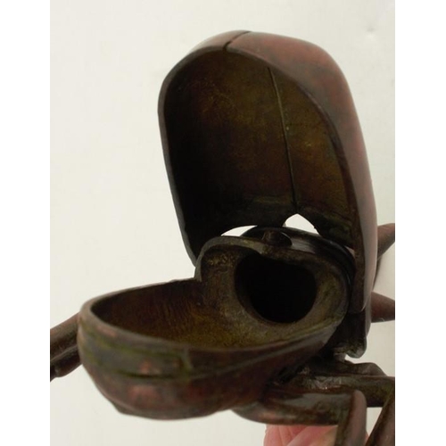 257 - A modern Japanese style bronze model, of a stag beetle, with hinged back, signed, length 4.5ins