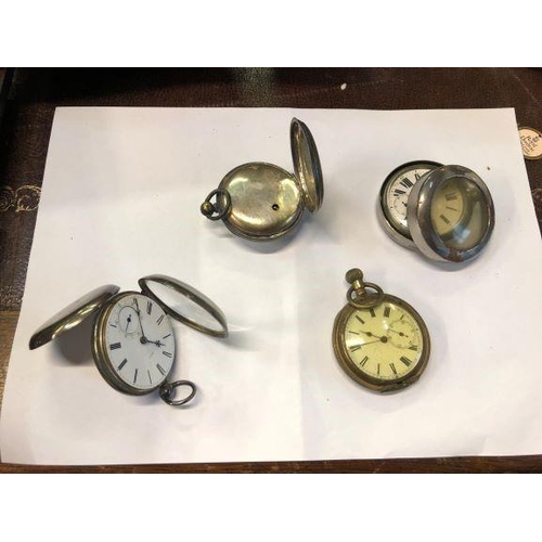 274 - A JEWELLERY BOX, CONTAINING A SILVER POCKET WATCH, TOGETHER WITH ANOTHER POCKET WATCH, AND ANOTHER P... 