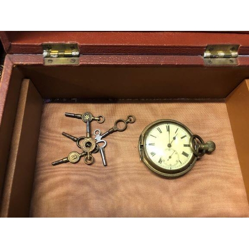 274 - A JEWELLERY BOX, CONTAINING A SILVER POCKET WATCH, TOGETHER WITH ANOTHER POCKET WATCH, AND ANOTHER P... 