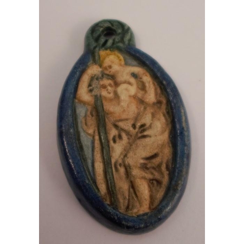 278 - A Compton Art Pottery, attributed, a Saint Christopher pendant, unmarked, 4.8cm long