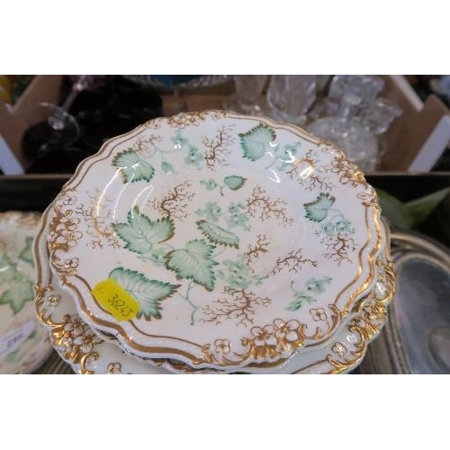 295 - A COLLECTION OF 19TH CENTURY STYLE DINNER WARE WITH GOLD DECORATION, AND DECORATED WITH LEAVES, STAM... 