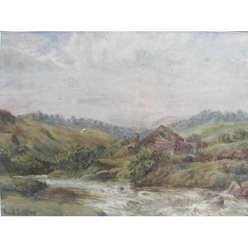 318 - Frank Saltfleet, watercolour, rural landscape with cottage and stream, 8.25ins x 11ins