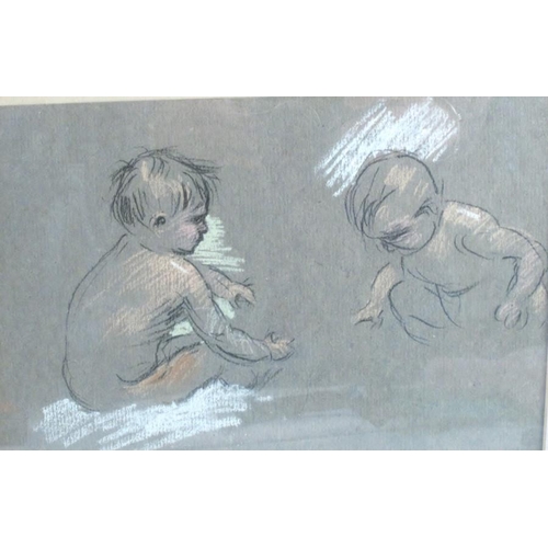 335 - Horace Mann Livens, two pastel drawings on buff paper, studies of babies, 11ins x 6.5ins and 7ins x ... 