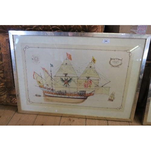 349 - A PAIR OF PRINTS OF SHIPS, 21INS X 30.5INS