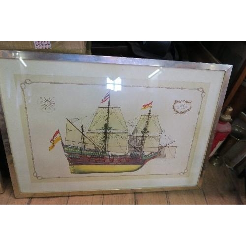 349 - A PAIR OF PRINTS OF SHIPS, 21INS X 30.5INS