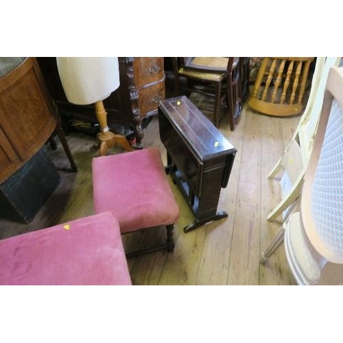 36 - A STOOL, ANOTHER STOOL, CAKE STAND, SUTHERLAND TABLE AND A CORNER UNIT