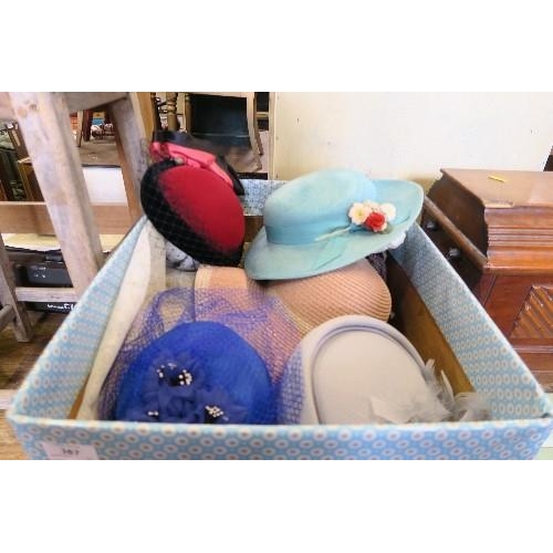 367 - A BOX OF VARIOUS HATS