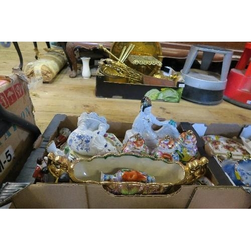 370 - 2 BOXES OF ASSORTED CHINA, INCLUDING FIGURES, EASTERN STYLE FIGURES, ETC.