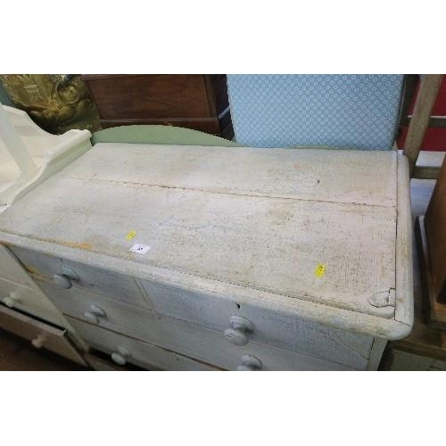 38 - A PAINTED CHEST OF DRAWERS, WIDTH 37.5INS X HEIGHT 36INS X DEPTH 18.5INS