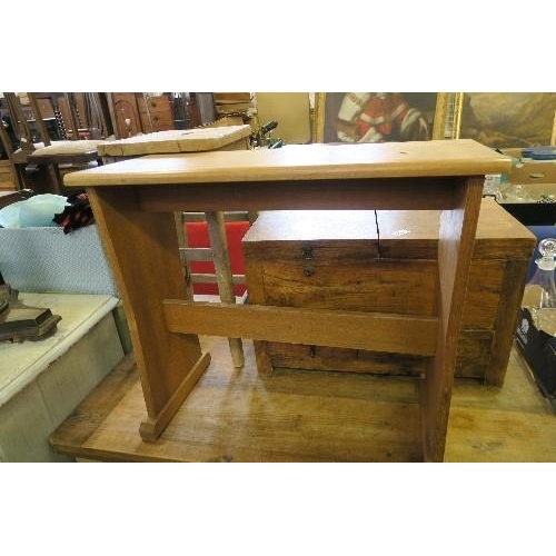 40 - A COFFEE TABLE, BENCH, STOOL, BOX WITH LIFT UP LID CONTAINING COMPARTMENTS AND DRAWERS, STOOL, TORCH... 