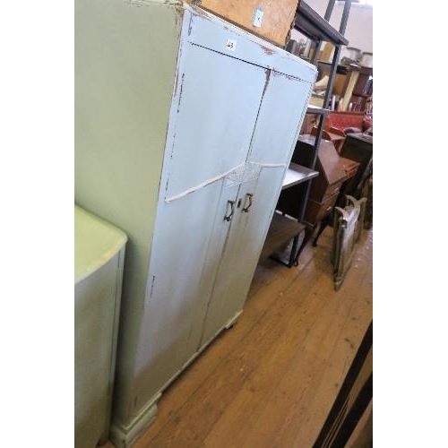 43 - A PAINTED SIDE BOARD, WIDTH 54INS X DEPTH 19INS X HEIGHT 34INS, TOGETHER WITH A PAINTED WARDROBE, HE... 