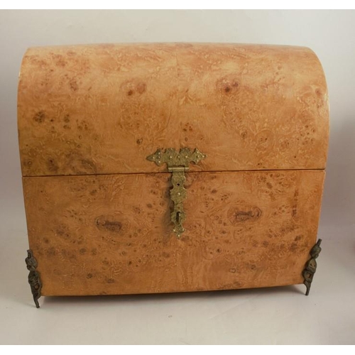 44 - A burr wood dome top casket, with gilt metal mounts, width 19.75ins, height 17.5ins, depth 10.75ins