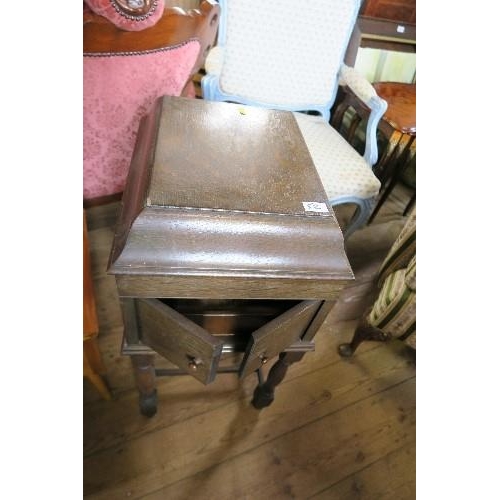 52 - A WALNUT SEWING TABLE, TOGETHER WITH A CONVERTED HMV GRAMOPHONE WITH SEWING ACCESSORIES