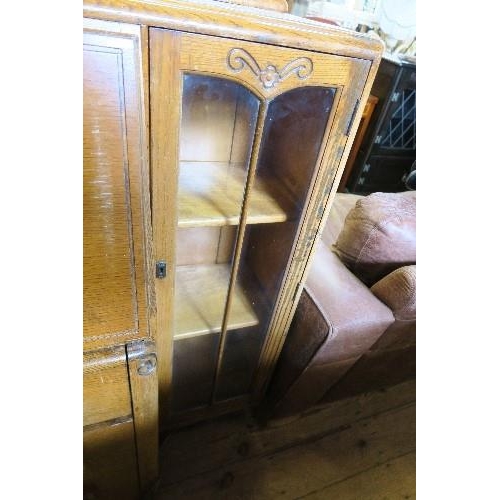 65 - A BUREAU / GLAZED CABINET, WIDTH 48INS X DEPTH 17INS X HEIGHT 45INS