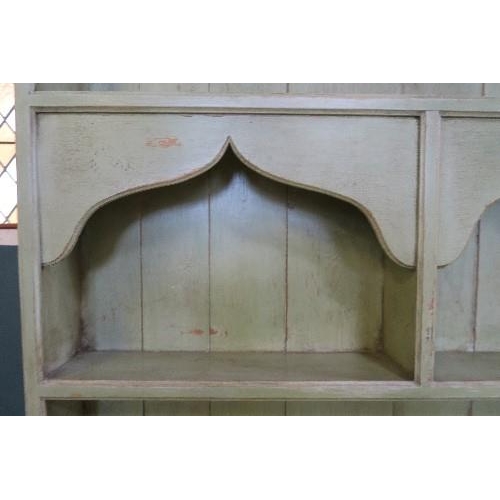 7 - A GREEN PAINTED DRESSER, WIDTH 59INS X DEPTH 20INS X HEIGHT 82.5INS