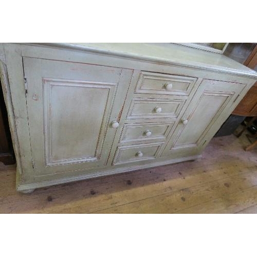 7 - A GREEN PAINTED DRESSER, WIDTH 59INS X DEPTH 20INS X HEIGHT 82.5INS