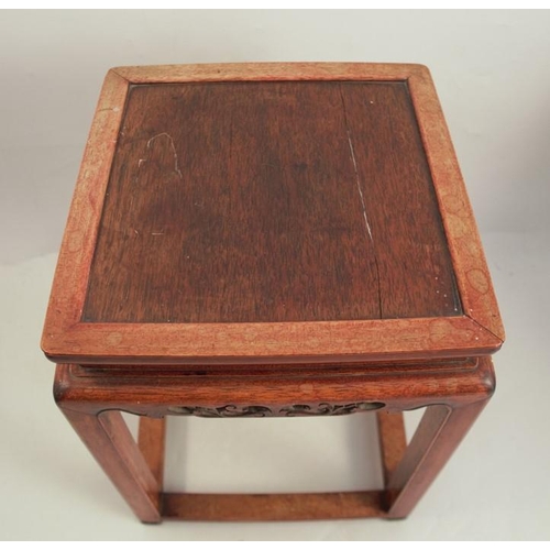 72 - An Eastern hardwood stand, of square form, 9.5ins x 9.5ins, height 13ins