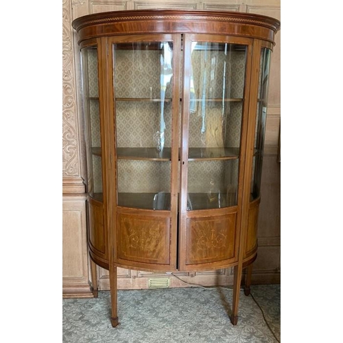 8 - An Edwardian mahogany D shaped display cabinet, with satinwood cross banding and marquetry panels, w... 