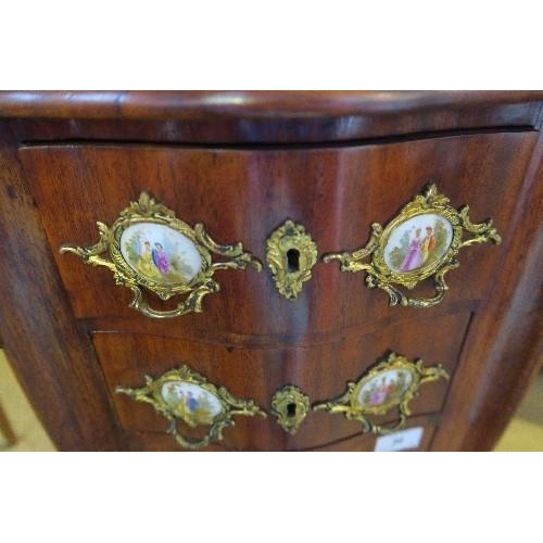 96 - A CHEST OF DRAWERS, WITH APPLIED GILT  MOUNTS AND PORCELAIN PANELS, WIDTH 16INS X DEPTH 12.5INS X HE... 