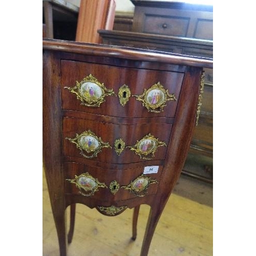 96 - A CHEST OF DRAWERS, WITH APPLIED GILT  MOUNTS AND PORCELAIN PANELS, WIDTH 16INS X DEPTH 12.5INS X HE... 