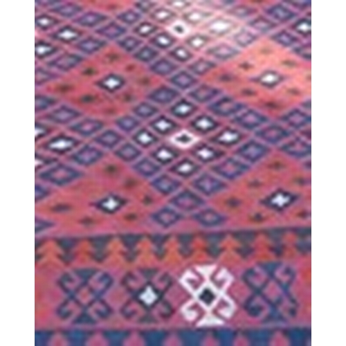 120 - A Kilim rug, decorated with repeating stepped diamonds to the field, 74ins x 120ins