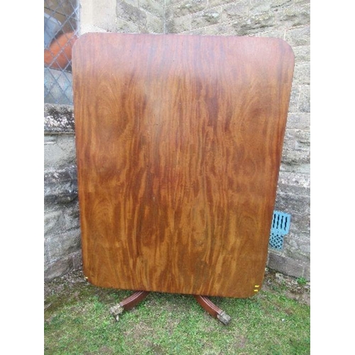 16 - A 19th century mahogany breakfast table, raised on a column with four reeded legs terminating in cas... 