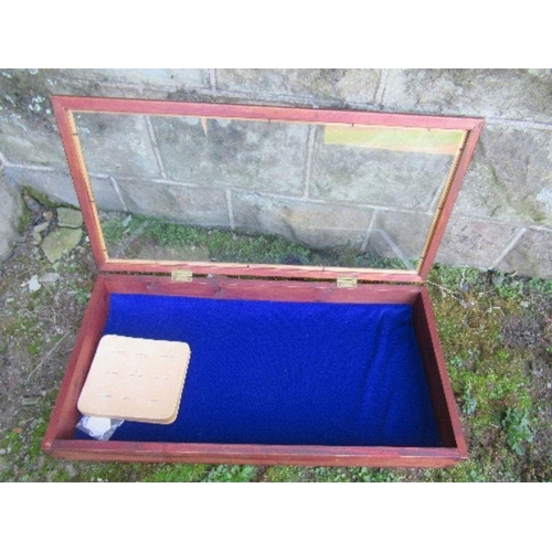 31 - A mahogany framed table top glazed display cabinet, with rising lid, 12ins x 24ins x height 4ins