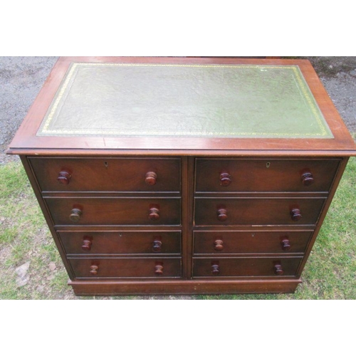 34 - A 19th century mahogany pedestal desk, with tooled leather writing surface, having an arrangement of... 