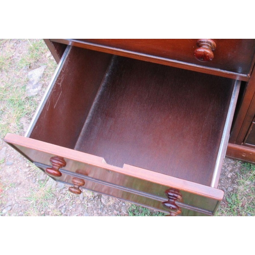 34 - A 19th century mahogany pedestal desk, with tooled leather writing surface, having an arrangement of... 