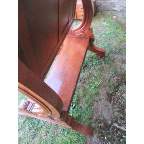 58 - A 19th century mahogany framed cheval mirror, plate size 46ins x 25.5ins, x max height 66ins