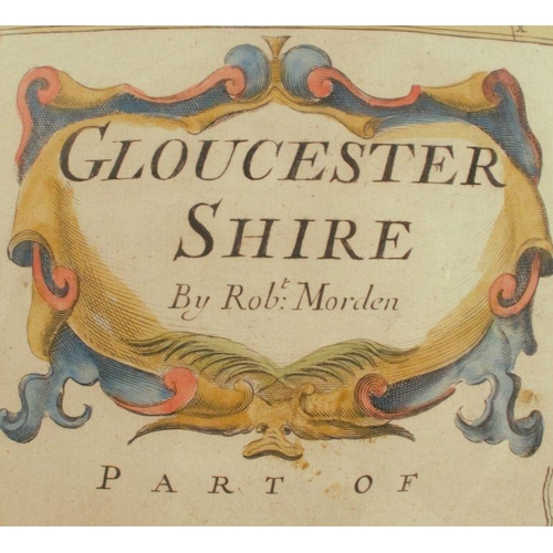 65 - Robert Morden, a framed 18th Century hand coloured map of Gloucestershire, 13.25ins x 16.5ins