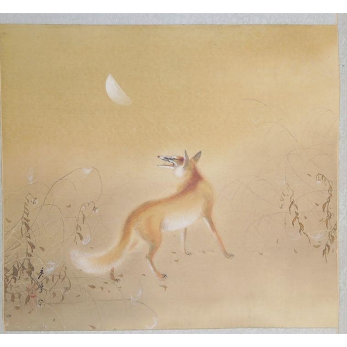 69 - A Kakemono, fox in grass, signed and sealed,15ins x 16ins, (Lot 58 Christies September 2003)