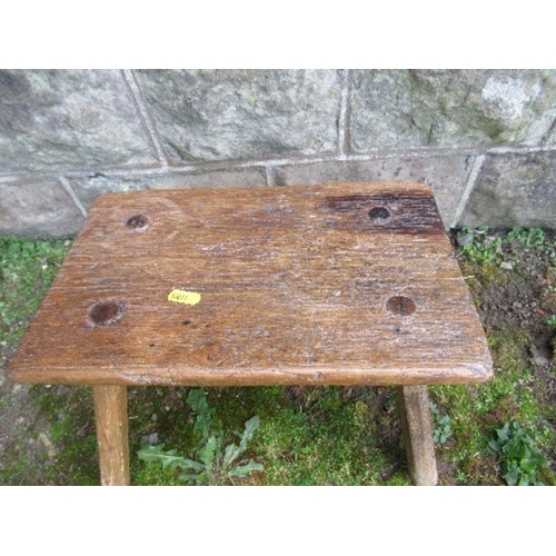 7 - A primitive style oak stool, 13ins x 8.5ins x height 9ins