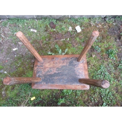 7 - A primitive style oak stool, 13ins x 8.5ins x height 9ins