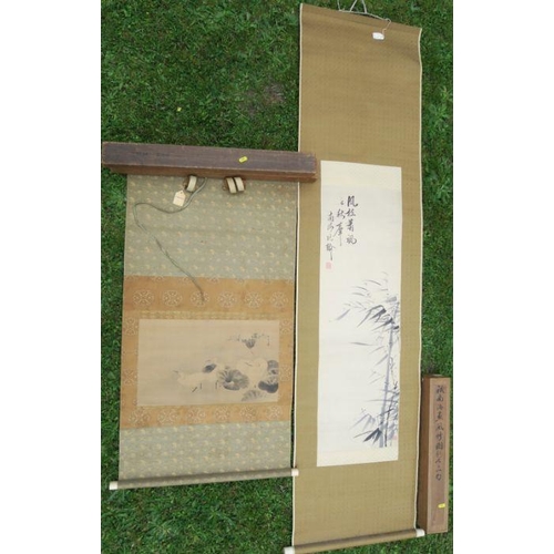 70 - Manner of Gion Nankai, ink, hanging scroll of egrets and lotus plants, with signature Nankai Gen'yu ... 