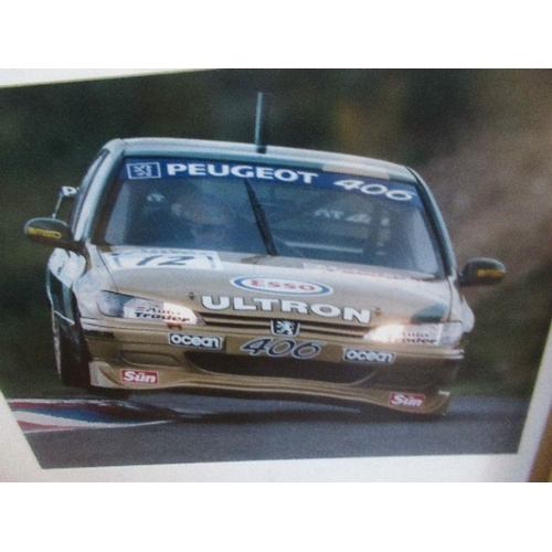 78 - Two framed motoring prints, PEUGEOT 406 rallying, one signed by Tim Harvey And Patrick Watts