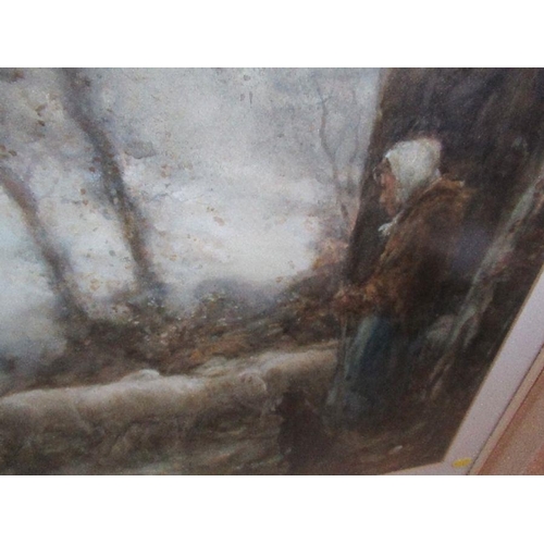 116 - Frank Spenlove Spenlove, watercolour, old woman standing by an open door with sheep, 23ins x 19ins