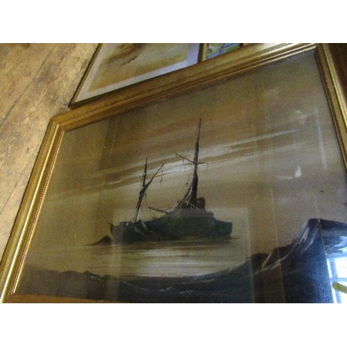 127 - Van Gogh print, together with a map of Great Britain, a large picture of a boat and a wall mirror