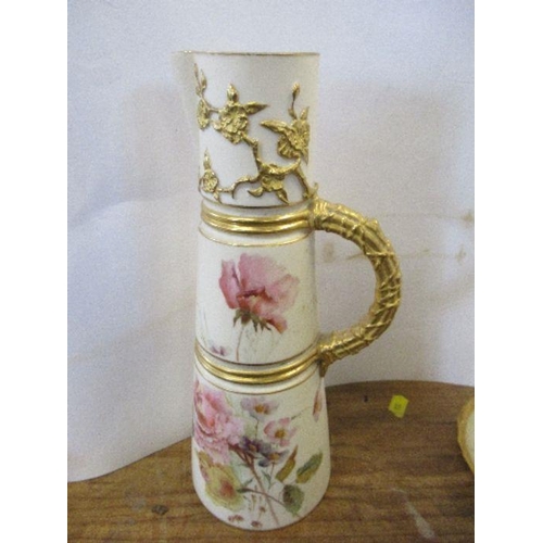 148 - A Royal Worcester blush ivory jug, decorated with flowers, shape number 1047, height 10ins, together... 